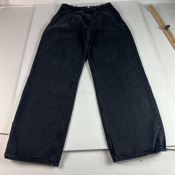 Abercrombie Fitch Jeans Women 27x29* High Rise Loose Pleated Black Denim Tag 27S - Picture 1 of 16